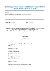 Curriculum Vitae Per Il Conferimento Dell'incarico Nelle Istituzioni