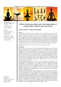Effects of Body Mass Index and a Body Shape Index of Young Healthy