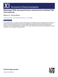 Messenger RNA Reprogramming by Spliceosome-Mediated RNA Trans-Splicing