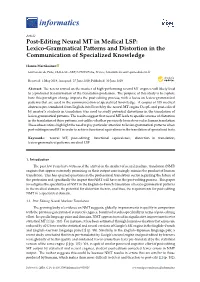 Post-Editing Neural MT in Medical LSP: Lexico-Grammatical Patterns and Distortion in the Communication of Specialized Knowledge