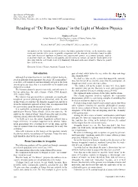 Reading of “De Rerum Natura” in the Light of Modern Physics