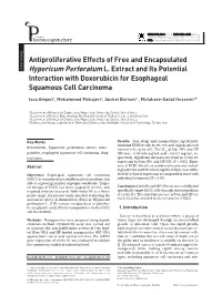 Antiproliferative Effects of Free and Encapsulated Hypericum Perforatum L