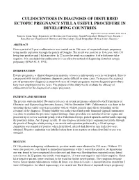 Culdocentesis in Diagnosis of Disturbed Ectopic Pregnancy Still a Useful Procedure in Developing Countries