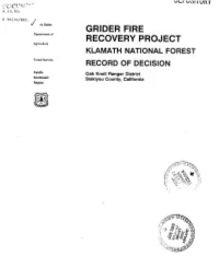 Depository Grider Fire Recovery Project