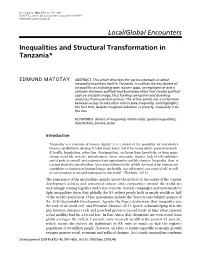 Inequalities and Structural Transformation in Tanzania*