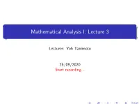 Mathematical Analysis I: Lecture 3