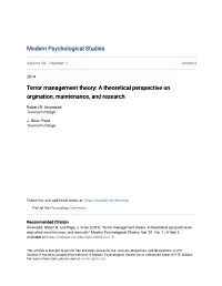 Terror Management Theory: a Theoretical Perspective on Orgination, Maintenance, and Research