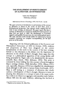 The Development of Marx's Concept of Alienation: an Introduction