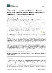 Genome-Wide Scan for Copy Number Alteration Association with Relapse-Free Survival in Colorectal Cancer with Liver Metastasis Patients