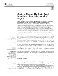 Sodium Channel Myotonia Due to Novel Mutations in Domain I of Nav1.4
