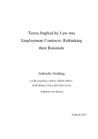 Terms Implied by Law Into Employment Contracts: Rethinking Their Rationale