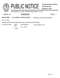 Broadcast Actions 11/20/2015