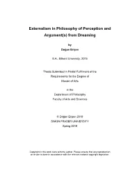 Externalism in Philosophy of Perception and Argument(S) from Dreaming