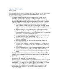 Objectives of the Workshop May 20, 2010