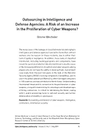Outsourcing in Intelligence and Defense Agencies: a Risk of an Increase in the Proliferation of Cyber Weapons?
