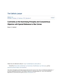 Comments on the Nuremberg Principles and Conscientious Objection with Special Reference to War Crimes