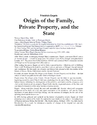 Origin of the Family, Private Property and the State – the First Edition of Which Was Published October 1884 in Hottingen-Zurich