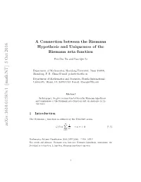 A Connection Between the Riemann Hypothesis and Uniqueness