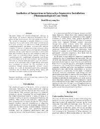 Aesthetics of Immersion in Interactive Immersive Installation : Phenomenological Case Study