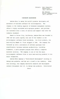 Ashton-Tate Is Among the World's Premier Developers and Marketers of Business Software for Microcomputers