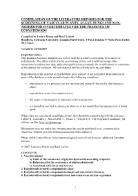 Compilation of the Literature Reports for the Screening of Vascular Plants, Algae, Fungi and Non- Arthropod Invertebrates for the Presence of Ecdysteroids