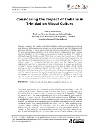 Considering the Impact of Indians in Trinidad on Visual Culture