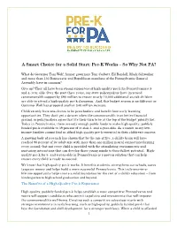 A Smart Choice for a Solid Start: Pre-K Works – So Why Not PA?