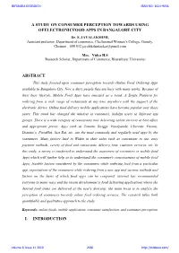 A STUDY on CONSUMER PERCEPTION TOWARDS USING OFELECTRONICFOOD APPS in BANGALORE CITY Dr