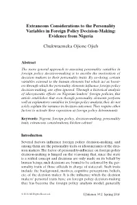 Extraneous Considerations to the Personality Variables in Foreign Policy Decision-Making: Evidence from Nigeria