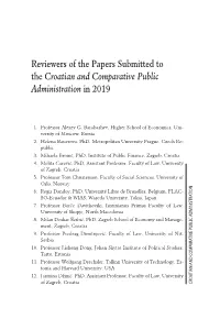 Reviewers of the Papers Submitted to the Croatian and Comparative