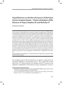 Historical Analysis of the Election of Popes Stephen IX and Nicholas II1