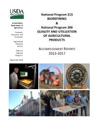 National Program 213 BIOREFINING & National Program 306 QUALITY