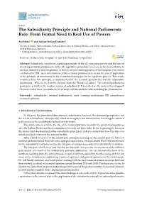 The Subsidiarity Principle and National Parliaments Role: from Formal Need to Real Use of Powers