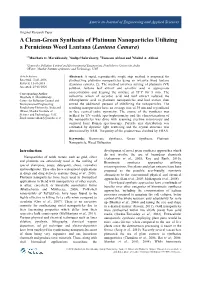 A Clean-Green Synthesis of Platinum Nanoparticles Utilizing a Pernicious Weed Lantana ( Lantana Camara )