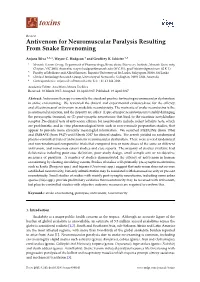 Antivenom for Neuromuscular Paralysis Resulting from Snake Envenoming