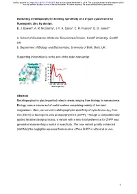 Switching Metalloporphyrin Binding Specificity of a B-Type Cytochrome to Fluorogenic Zinc by Design