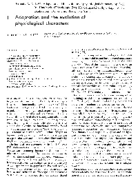 1. Adaptation and the Evolution of Physiological Characters