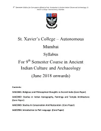 Autonomous Mumbai for 9 Semester Course in Ancient Indian Culture