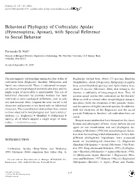 Behavioral Phylogeny of Corbiculate Apidae (Hymenoptera; Apinae), with Special Reference to Social Behavior