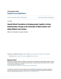 Harold Alfond Foundation Is Bringing People Together to Bring Transformative Change to the University of Maine System and Shape Maine's New Century