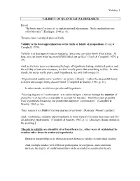 Validity 1 VALIDITY of QUANTITATIVE RESEARCH Recall