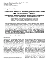 Comparative Nutritional Analysis Between Vigna Radiata and Vigna Mungo of Pakistan