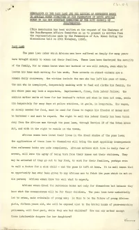 Memorandum on the Pass Laws and the Issuing Of