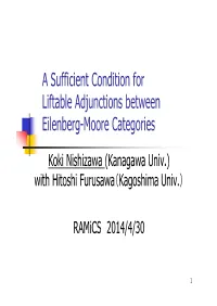 A Sufficient Condition for Liftable Adjunctions Between Eilenberg�Moore Categories