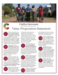 Claflin University Value Proposition Statement
