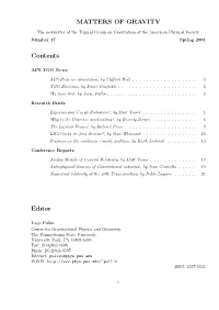 MATTERS of GRAVITY Contents Editor