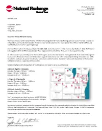 Sample Customer Notice of Branch Closing