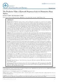 The Predictive Value of Epworth Sleepiness Scale in Obstructive Sleep Apnea