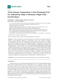 Acorn Isotopic Composition: a New Promising Tool for Authenticity Maps of Montado’S High-Value Food Products