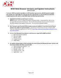 BCW Web Browser Versions and Update Instructions Updated 6/4/2020